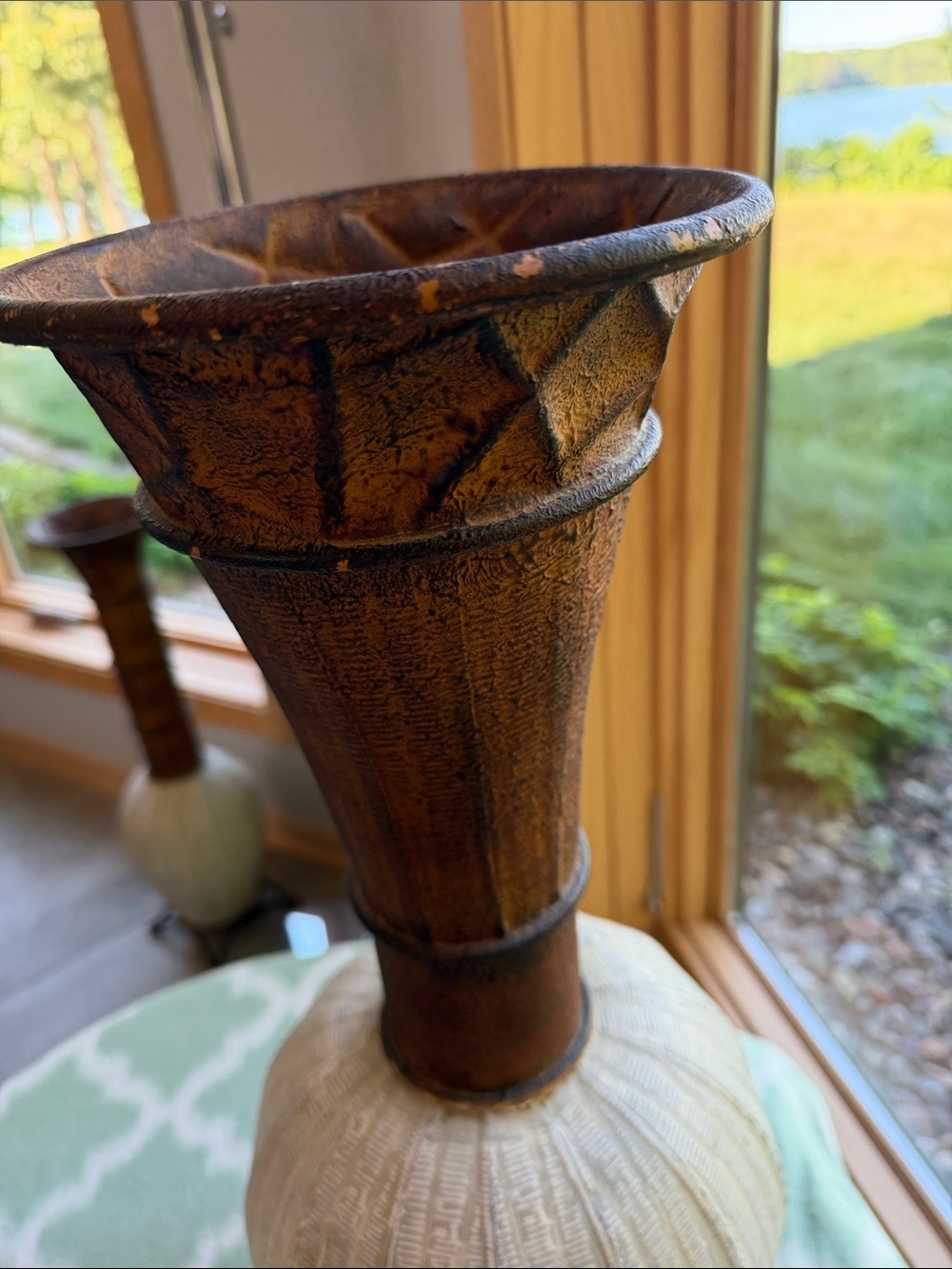 Rustic Brown and Cream Decorative Metal Floor Vase - Home Accents - Picture 2 of 6